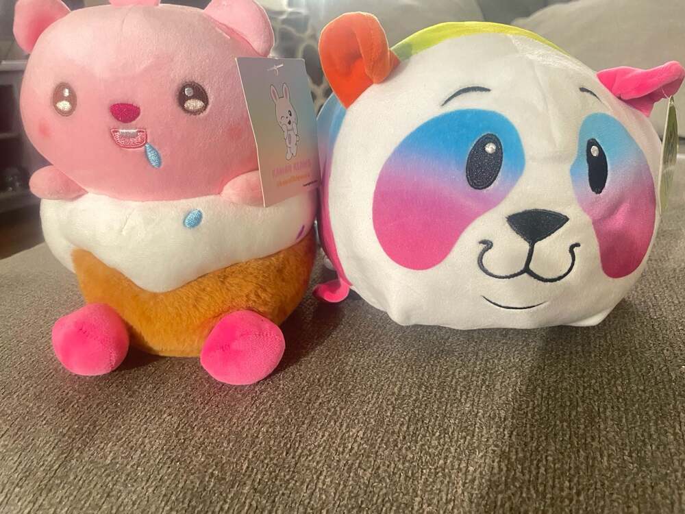 Kawaii Klaws Pink Cupcake Bunny and Bun Bun! Rainbow Panda Stacking Plush Set